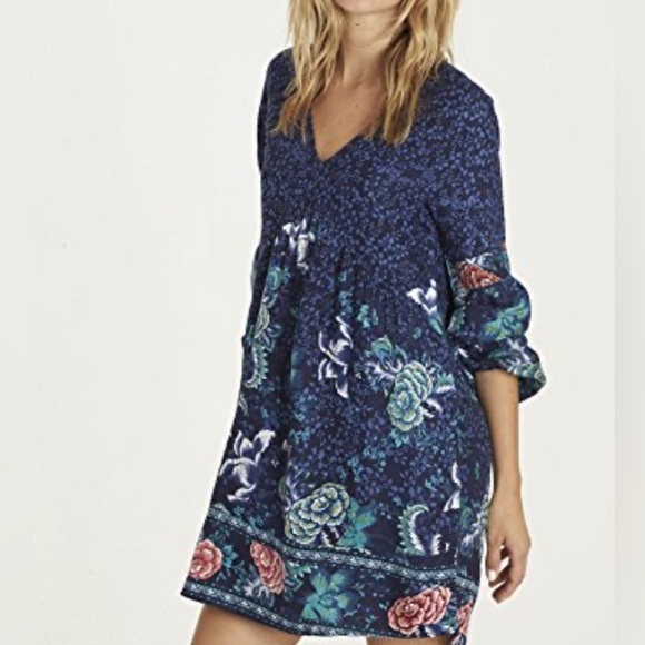 Billabong Dresses & Skirts - SOLD NOT FOR SALE Billabong Navy Floral Boho Peasant Dress Junior M